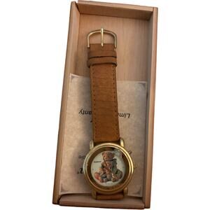 Cherished Teddies Vintage Watch Friends 36mm Gold Tone Case Brown Leather Straps
